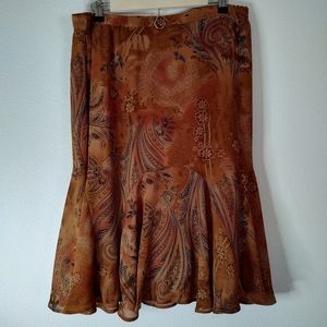 Hearts Of Palm Brown Paisley Fully Lined Elastic Sides Size 14 Midi Skirt